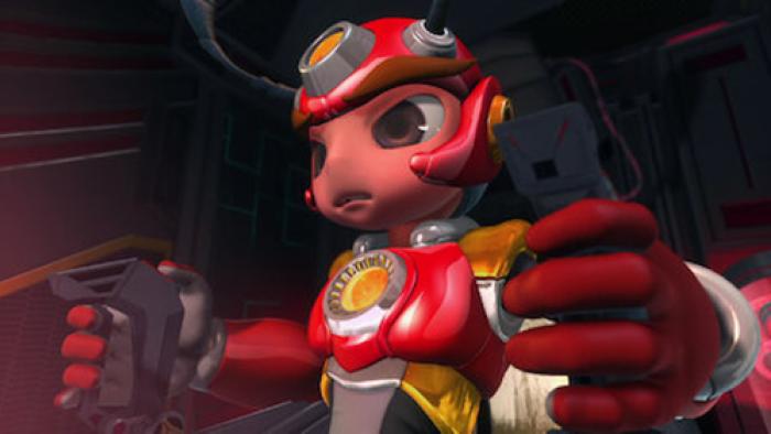 Kibaoh Klashers TV show screenshot 1: An animated beetle wearing red racing gear site inside a vehicle with his hands on the controls