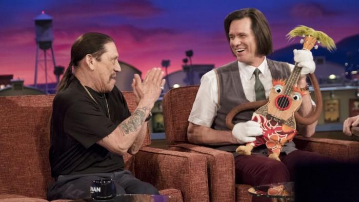 Kidding TV Series: Jeff Pickles (Jim Carrey) and Danny Trejo on a late-night talk show