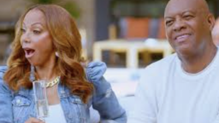 King's Court TV show screenshot 1: Holly Robinson Peete and Rodney Peete react to something.