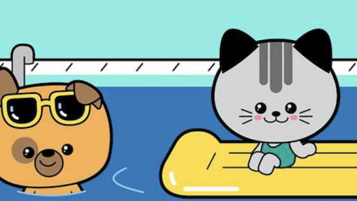 Pup and Kit in the pool. 