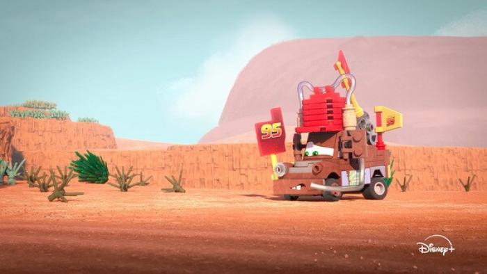 LEGO Pixar Bricktoons TV Show Poster Image: a LEGO version of Cars's Mater is in the desert