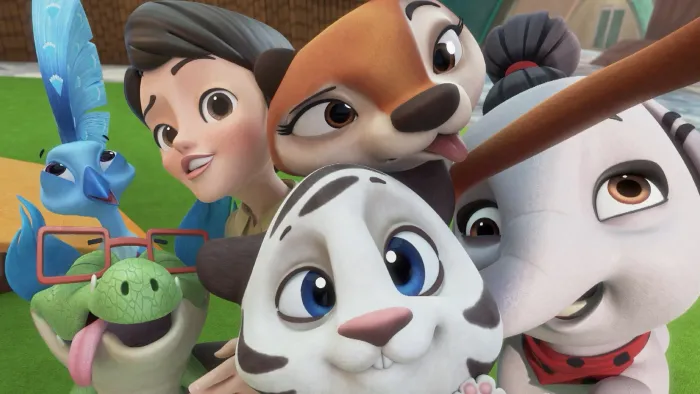 Lil Wild TV: Kokeko takes a selfie of herself, Rara, Meep, Wobi, Suzie and Dil making funny faces.
