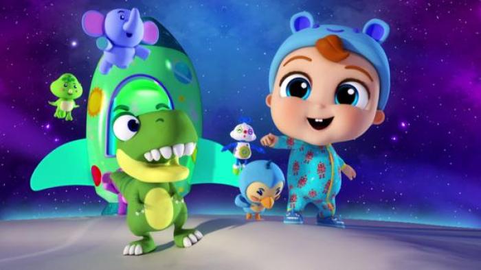 Little Angel: Baby John's Playtime TV: Baby John is in space with a dinosaur, a rocket ship and other stuffed animals come to life.