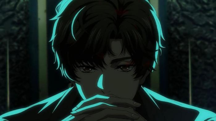Lord of Mysteries TV Show: Klein clasps his hands in front of his mouth showing he is deep in thought