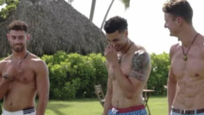 Love & Translation TV show screenshot 3: The three bachelors stand shirtless. 