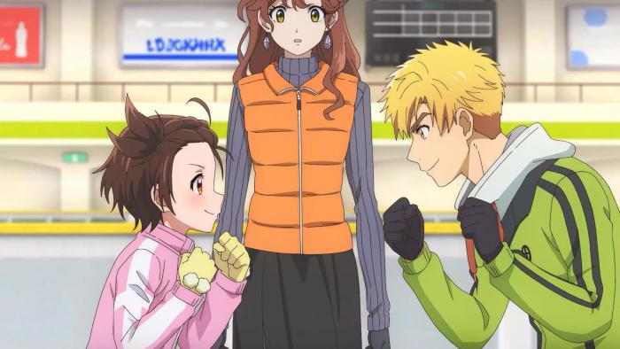 Medalist: Inori and Tsukasa make poses of determination in front of a surprised Hitomi.