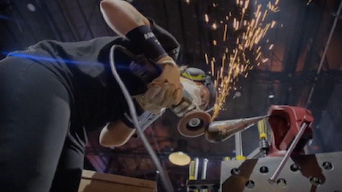 Metal Shop Masters TV Show: Grinding metal. 