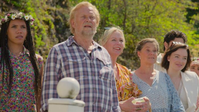 Midsummer Night TV show screenshot 1: A family of five -- four White, one Black -- look into the distance