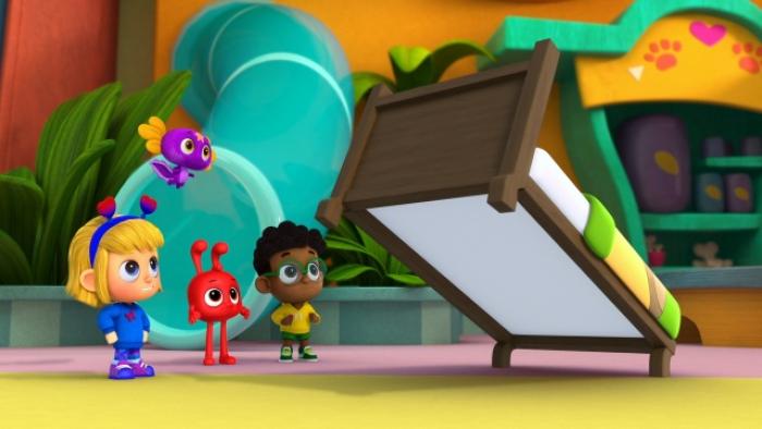 Morphle Shorts TV: Mila, Jordie and magic pets Morphle and Anima watch as Jordie's bed comes to life, behaving like a horse.