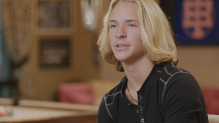 MTV’s Family Legacy TV show screenshot 4: Baylee Littrell in black shirt and long blonde hair. 