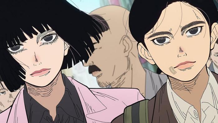 Nippon Sangoku TV Show screenshot 3: A close up of Aoteru Misumi and Yoshitsune Asama’s faces while they walk through a crowd