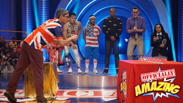 Officially Amazing TV Show: A British challenger competes in a round.