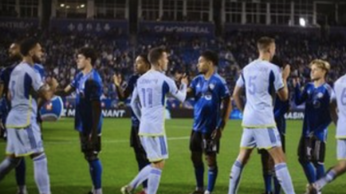 Onside: Major League Soccer TV show screenshot 3: players from opposing teams walk and shake hands.