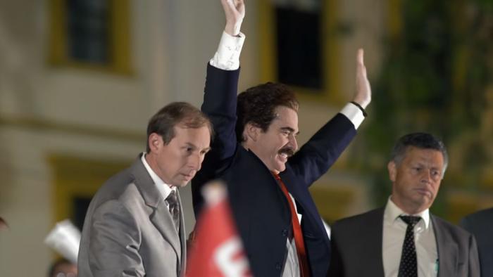 Pablo Escobar: The Drug Lord: A presidential candidate waves to the audience