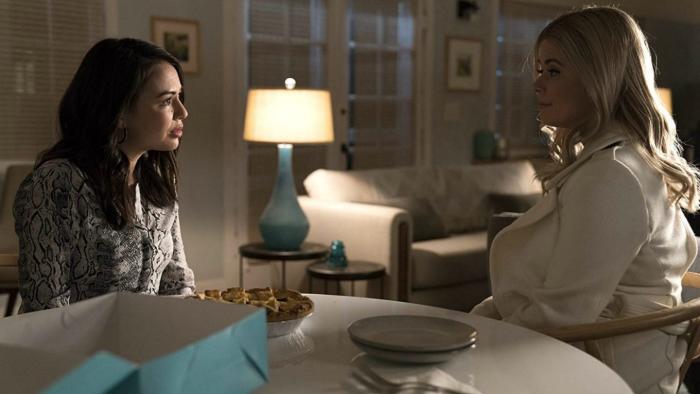 Pretty Little Liars: The Perfectionists TV Series: Alison and Mona sit together in Mona's living room