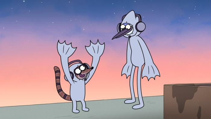 Regular Show: The Lost Tapes TV show screenshot 1: Mordecai and Rigby in swamp monster costumes