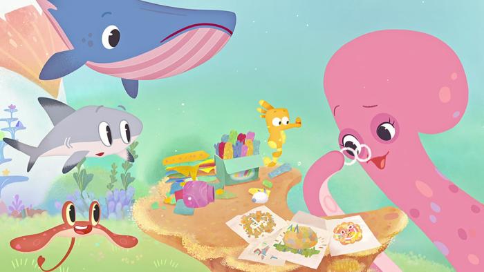 Sea of Love TV Show screenshot 1: Miss Aim the Octopus looks at her class's artwork