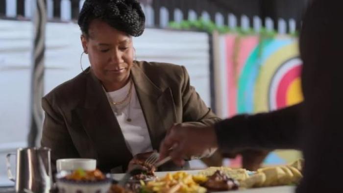 Searching for Soul Food: Host Alisa Reynolds on the line at her LA restaurant