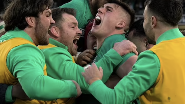 Six Nations: Full Contact TV show screenshot 3: Ireland celebrates on the field. 