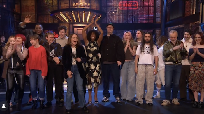 The cast of Saturday Night Live: UK take to the stage with opening night host Tina Fey and musical guests Wet Leg