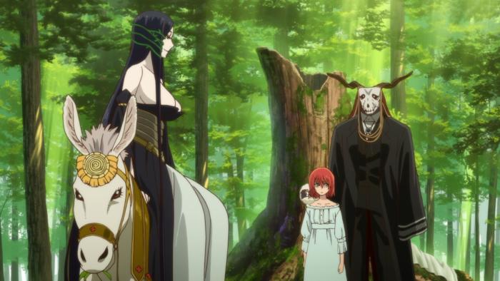 The Ancient Magus Bride: Chise and Elias watch Titania ride away on a white donkey.