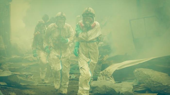 The Days TV show screenshot 3: Hazmat workers in the smoky aftermath of the Fukushima tsunami