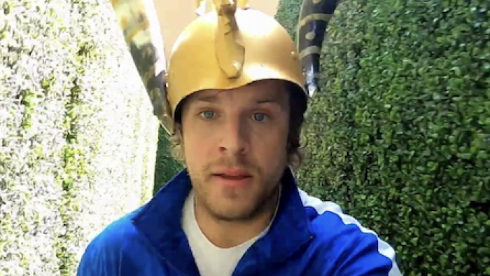 The Joe Schmo Show TV screenshot 1: Ben Frisone wears gold goat horns. 