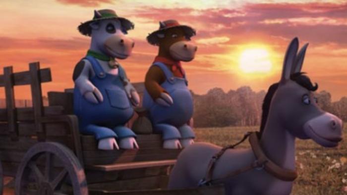 The Mooh Brothers TV Series: Barton, Wilson, and Dolly watch the sun go down. 