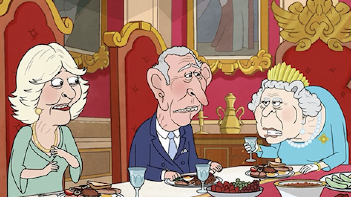 The Prince TV Show: Camilla, Prince Charles, and Queen Elizabeth. 