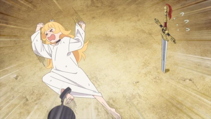 'Tis Time for "Torture," Princess: Excalibur watches Princess roll around on the floor, crying while wearing a ball and chain