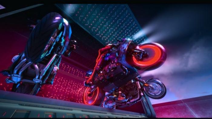 Tokyo Override TV Show: Three motorcycles are shown balancing on their rear wheels, appearing to be beginning a race.