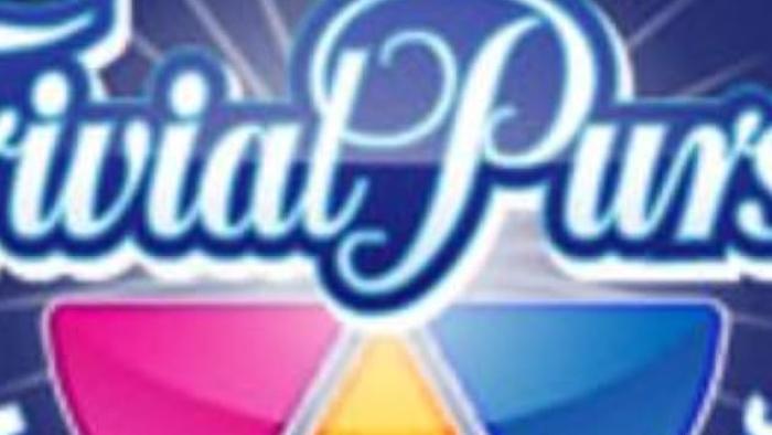 Trivial Pursuit: The title of the show is plastered in bold blue and white letters over a animated game board.