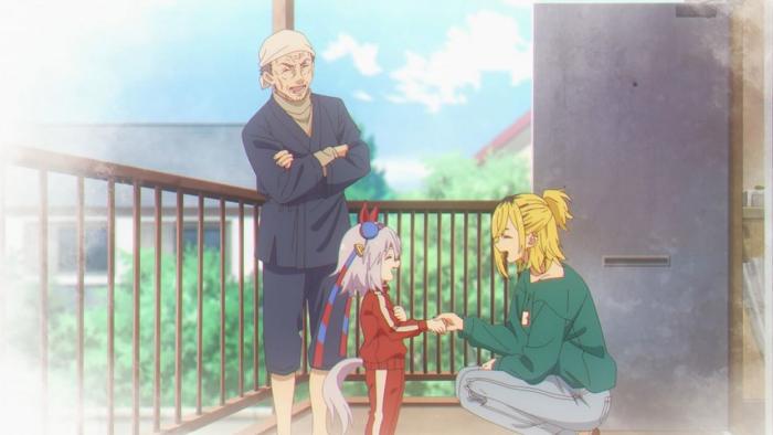 Umamusume: Cinderella Gray TV show screenshot 1: A dreamy memory shows Tomamo as a child laughing with her mom and dad