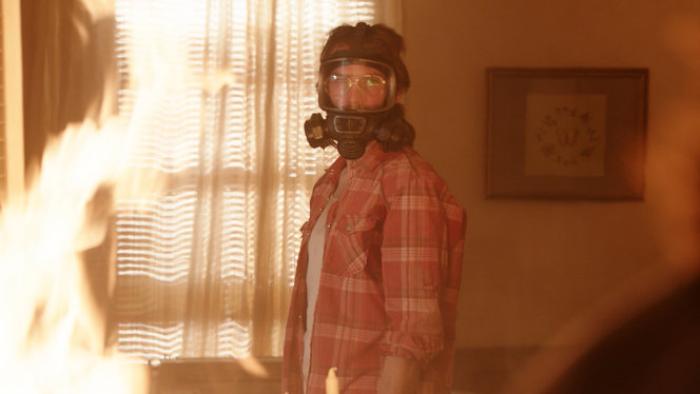 Waco Series: Koresh in Mt. Carmel Center as it burns. 