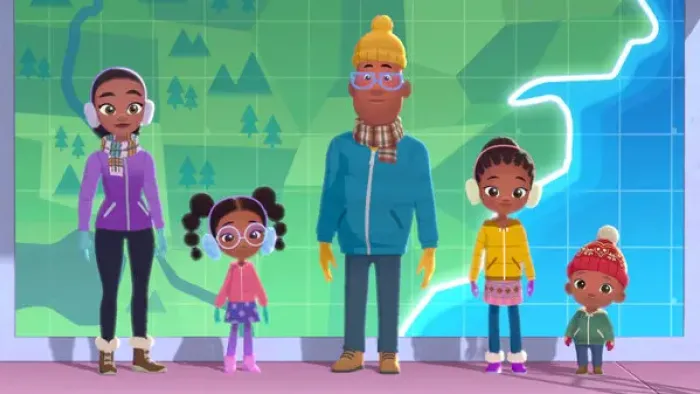 Weather Hunters TV show screenshot 3: The Hunters stand in front of a weather map