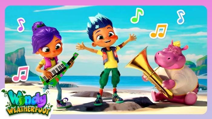Windy Weatherfoot TV Show Screenshot 2: Windy, Walker, and Chip play instruments