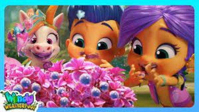 Windy Weatherfoot TV Show Screenshot 3: Windy, Walker, and Carrot smell flowers