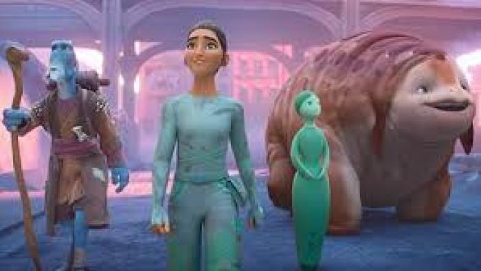 WondLa TV show screenshot: Eva walks with others; she has a look of wonder on her face.