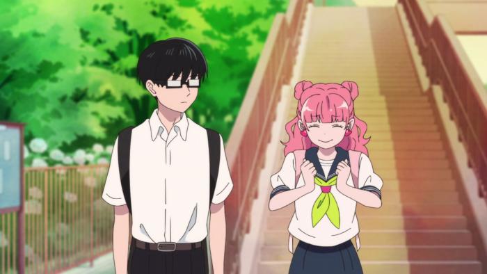 You and I Are Polar Opposites TV show screenshot 1: Tani and Suzuki walk home from school together on a sunny day.