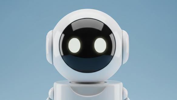 Robot on light blue background