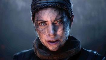 Senua's Saga—Hellblade II screenshot: A close-up of main character Senua's face