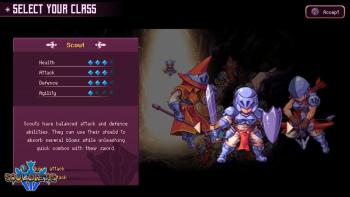 The player selects one of three character classes: the Scout, Archer, or Caster.