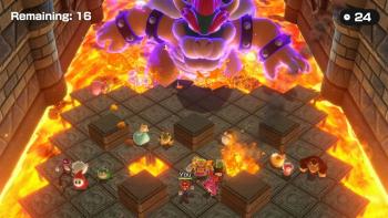 Super Mario Party Jamboree: Bowser chases avatars along a fiery road