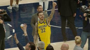 Destination NBA: A G League Odyssey: Gabe York greets fans.
