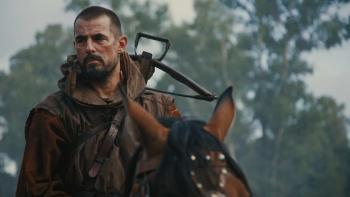 William Tell: Claes Bang as William Tell, riding on horseback