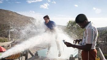 Action Point Movie: D.C. being hit by a powerful water cannon