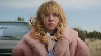 Americana movie: Sydney Sweeney wears a pink jacket outdoors