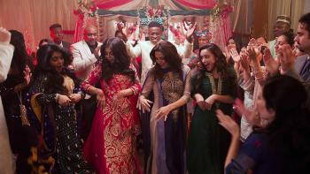Americanish Movie: Purva Bedi, Godfrey, Lillete Dubey, Shenaz Treasury, Aizzah Fatima, and Salena Qureshi dance at a wedding