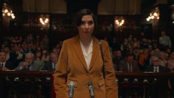 Argentina, 1985: An Argentinian woman stands in court giving evidence during a trial