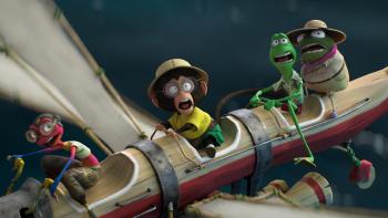 Around the World in 80 Days: Three frogs and a monkey take flight on a makeshift plane